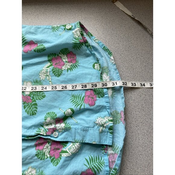 Rick and Morty Hawaiian Button Up Cotton Shirt Size 2x Blue Green Floral Unisex - Picture 8 of 8